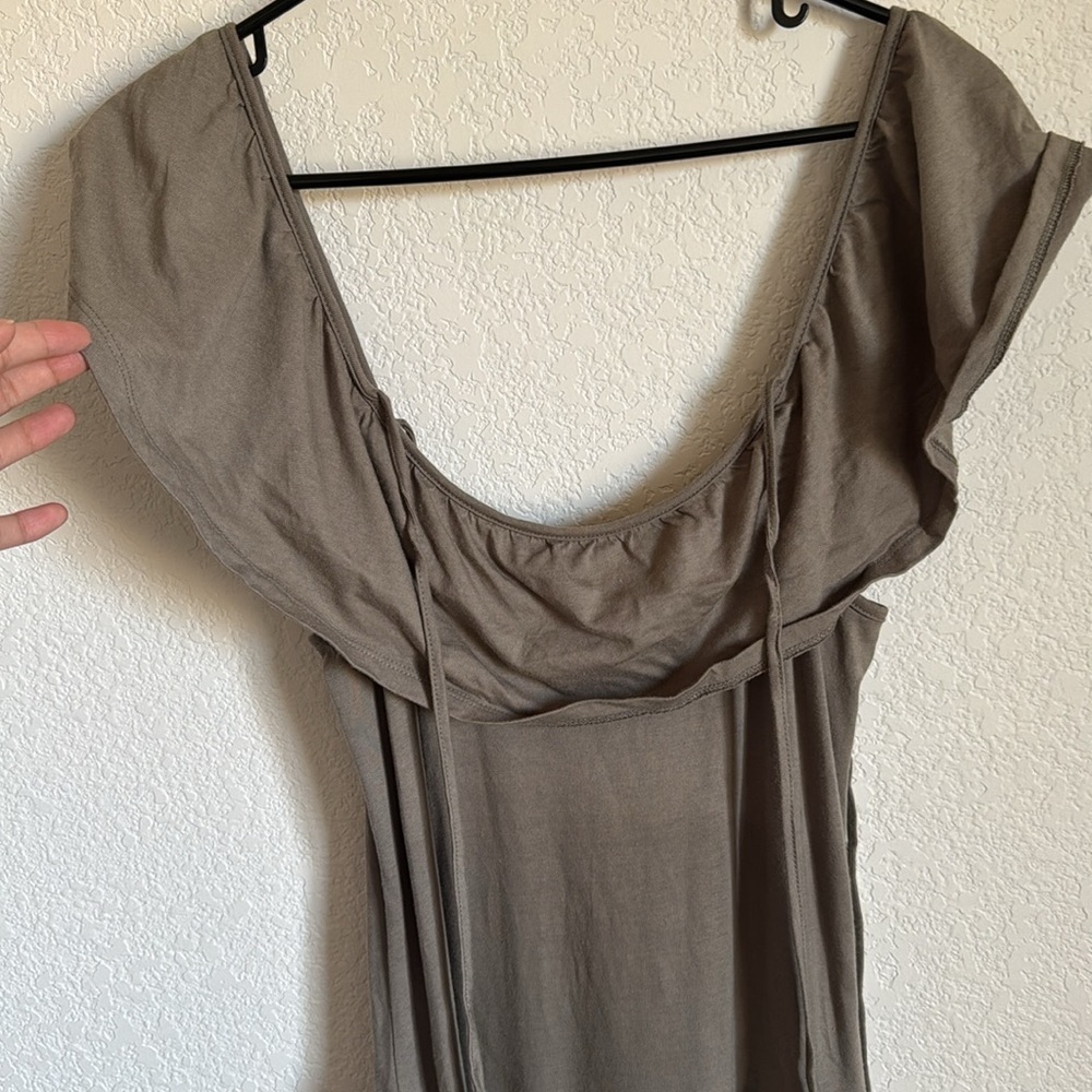 Rebecca Minkoff boho Cold Shoulder Ruffle Midi Dress Army Green size S - Picture 4 of 10